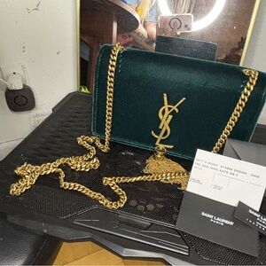 Saint Laurent Green Gold Crossbody Bag with Chain